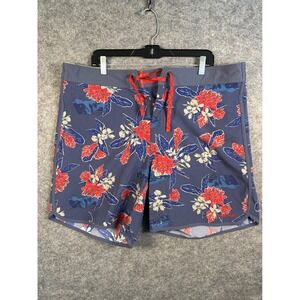 Patagonia Mens 38 Stretch Wavefarer Board Shorts Blue‎ Floral Swim Trunks 86731
